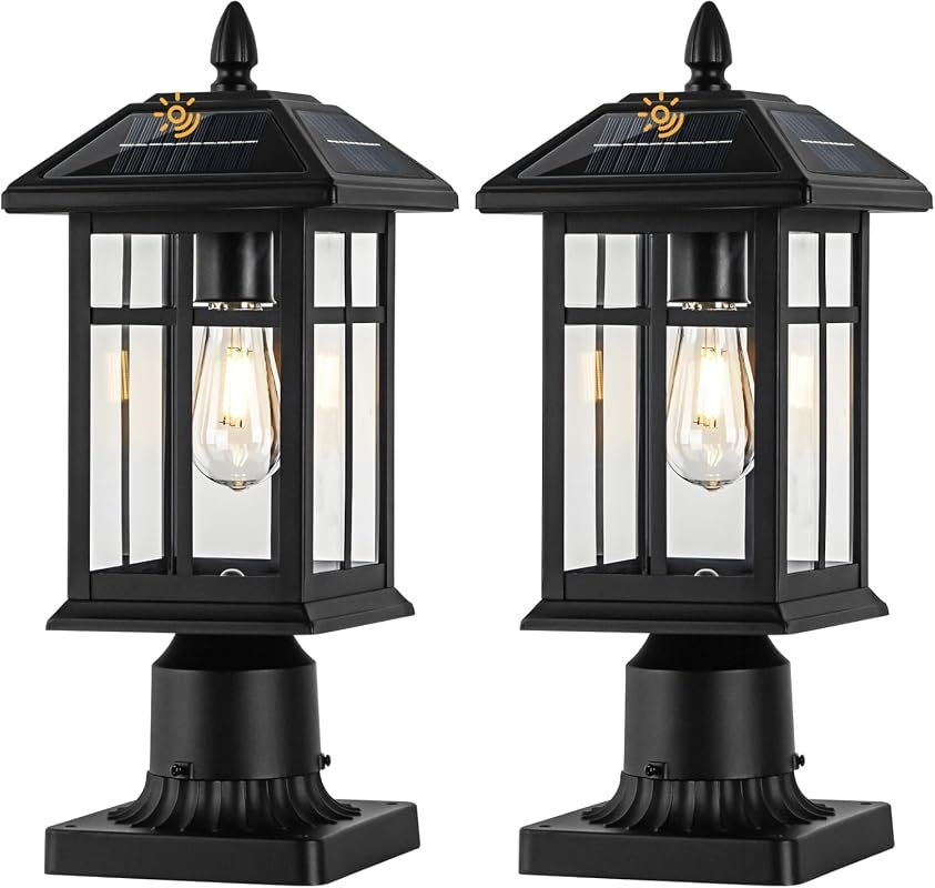 Brilvibera Solar Post Lights 2-Pack, Outdoor Lamp Post Light for Garde