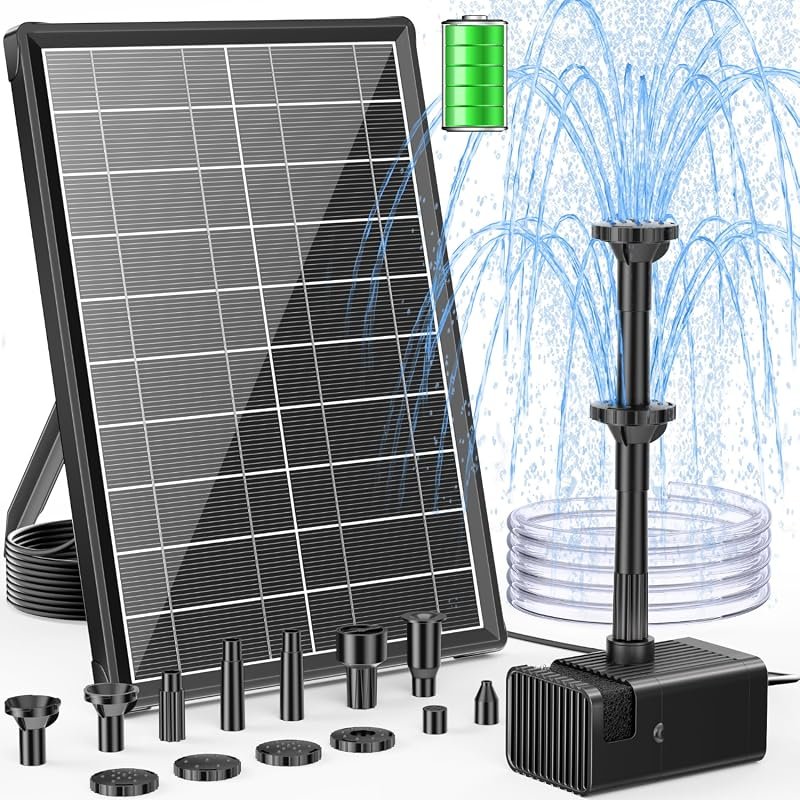 POPOSOAP 8W Solar Fountain Pump with 3600mAh Battery, Dry-Run Protection