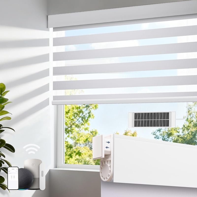 No-Drill Electric Motorized Zebra Blinds in White, 34.50