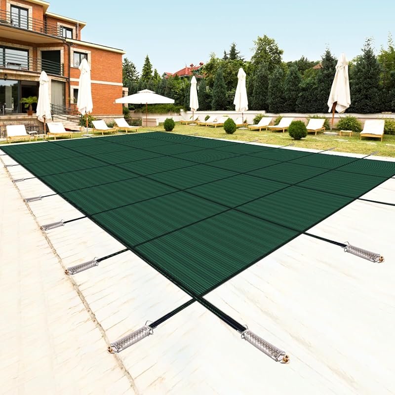 Pool Safety Cover for In-Ground Pools, Heavy-Duty Winter Rectangle Mes