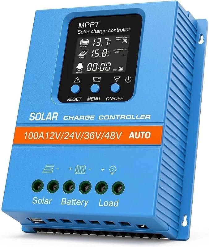 SA100A Solar Charge Controller, 100A, 12-48V Intelligent LCD Display, Dual USB, For Lead Acid and Lithium Batteries