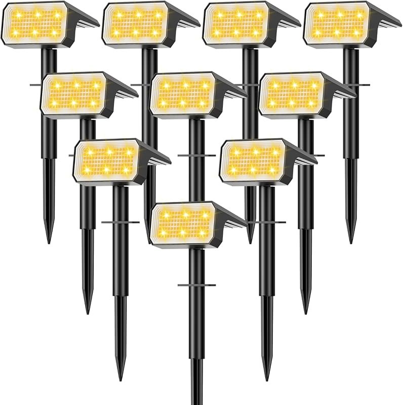 Solar Spot Lights Outdoor Waterproof 10 Pack with 118 LEDs in Warm Whi