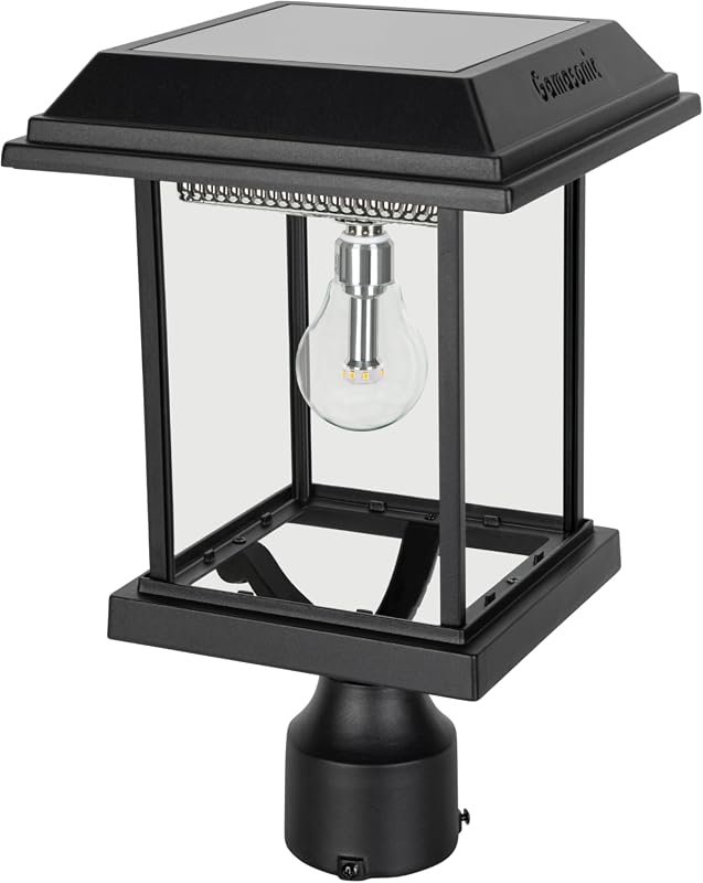 Gama Sonic Aspen II Solar Lamp Post Light with Black Aluminum, Clear G