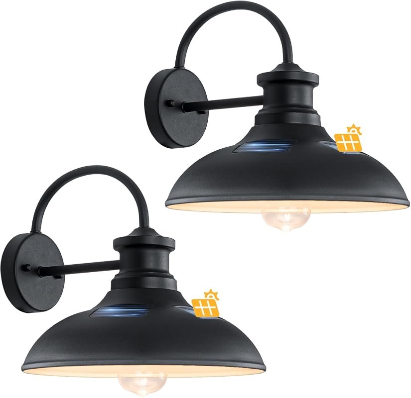 12-Inch Solar Barn Lights Outdoor with Dusk-to-Dawn Gooseneck Design f