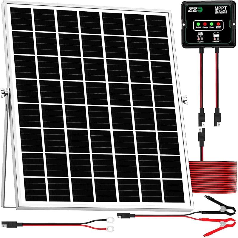 Solar Powered 20W 12V Battery Charger Trickle Maintainer with MPPT Con