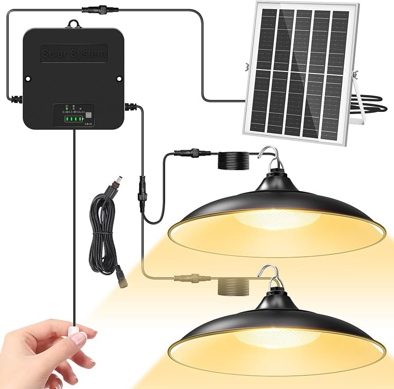 Solar Shed Light with Pull String, Dual Lamps, 2000LM, 3000K, Indoor O