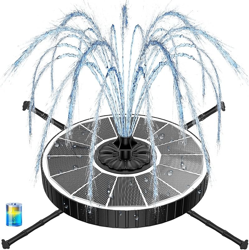 Yzert Solar Fountain Pump with 2000mAh Battery, 3-Level Height, 7 Nozzles