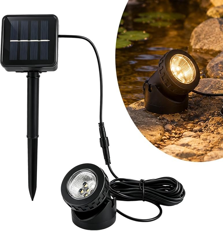 Solar Pond Light: LED Waterproof Underwater Spotlight with Auto On/Off for Ponds