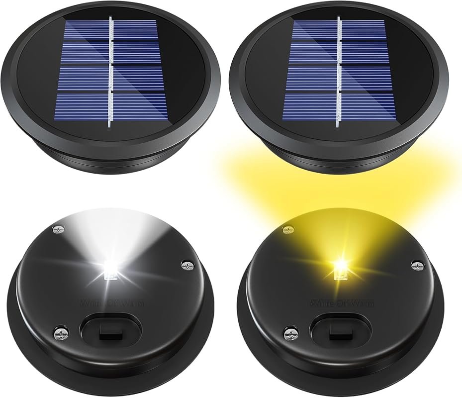 4-Pack Solar Light Replacement Top, 3.34-Inch Diameter, Two Lighting Modes for Garden