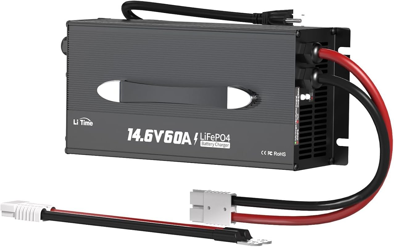 LiTime 12V 60A Lithium Battery Charger for LiFePO4, 14.6V Output Fast 