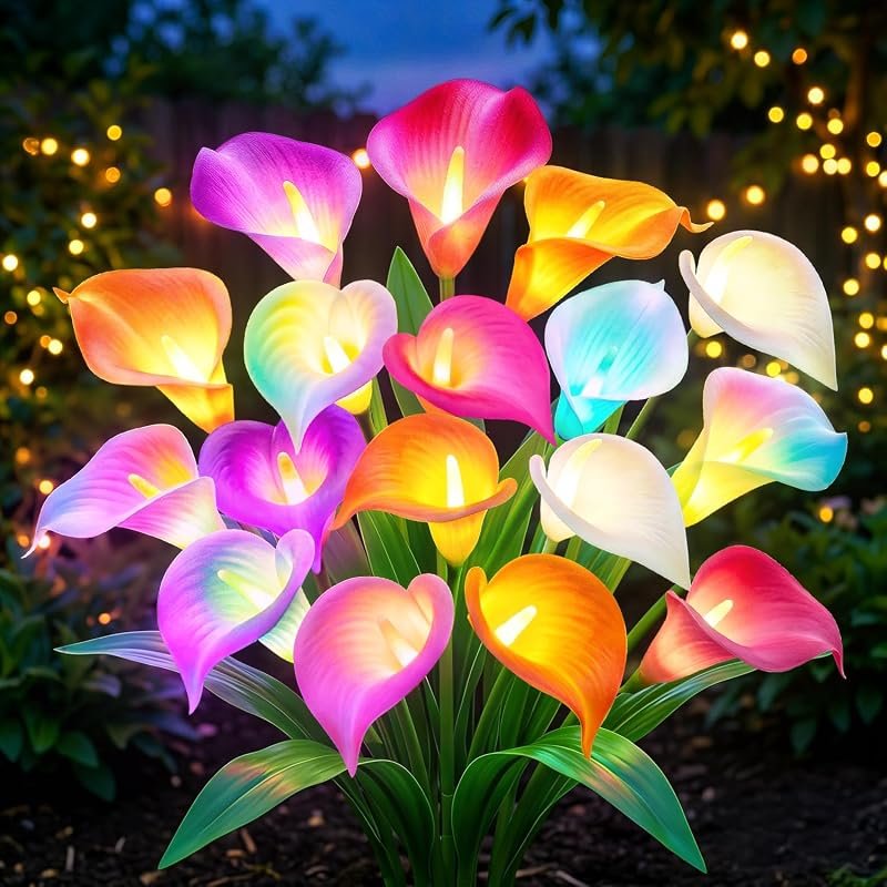 KOOPER Solar Calla Lily Lights - Outdoor 4-Pack with 20 Color-Changing