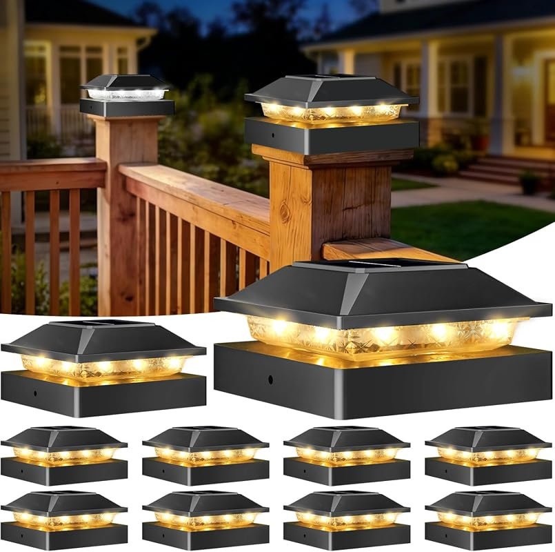 Peasur 4x4 Solar Post Cap Lights with 2 Modes, 10-Pack Solar Powered