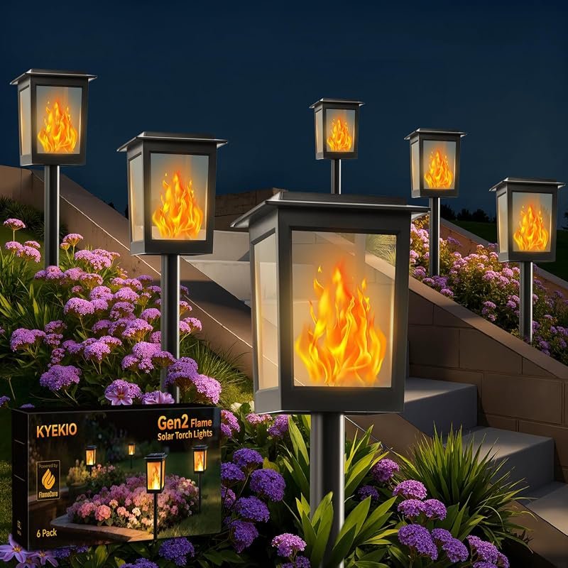 KYEKIO Large Gen2 Flame Solar Torch Lights for Halloween Decorations, 
