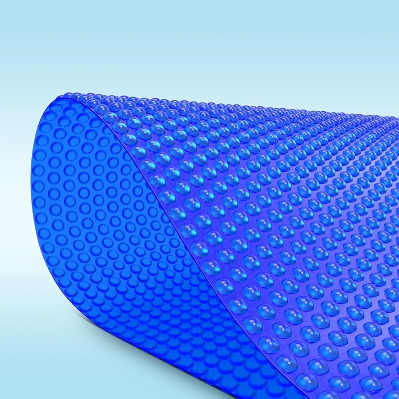 Blue Solar Pool Cover with Bubbles, 14x28 ft, Bubble Blanket for Pools