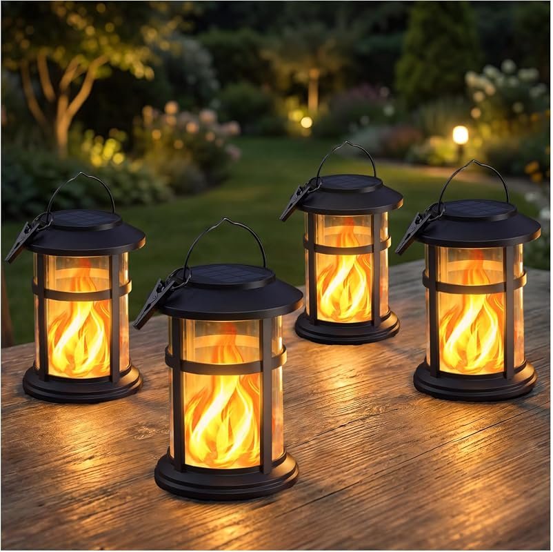 Otdair Solar Lanterns: Outdoor Waterproof with Flickering Flame, 4-Pac
