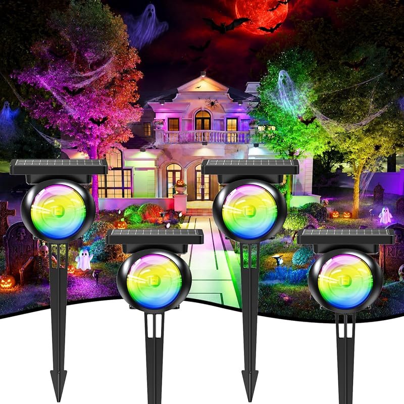 Focusing Solar Outdoor Spot Lights Waterproof with RGB and 3 CCT Tree 