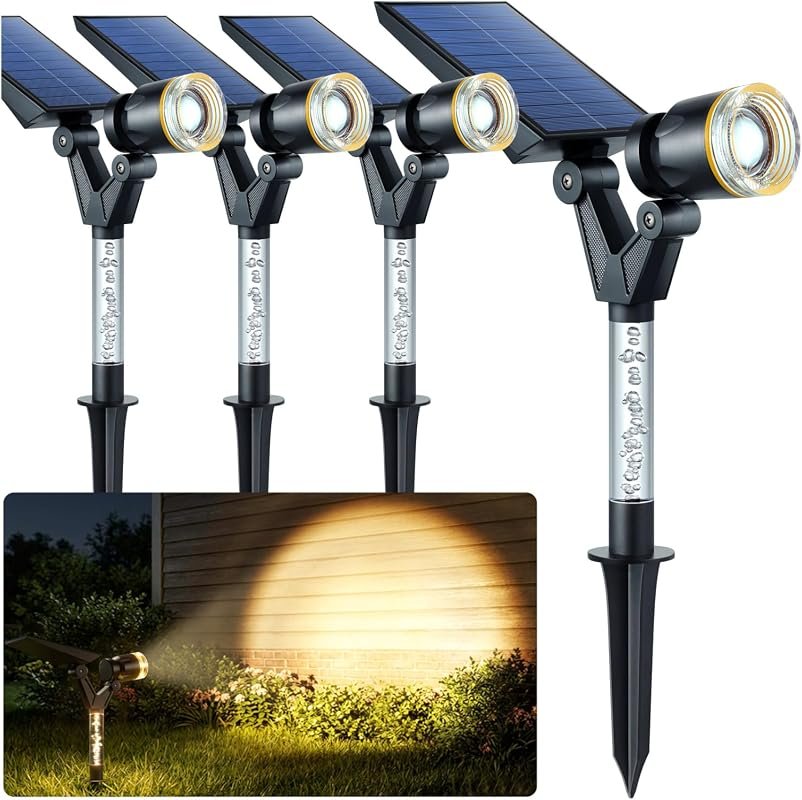 DenicMic Solar Spot Lights Outdoor Waterproof with Warm Lens LED, 4 Pa
