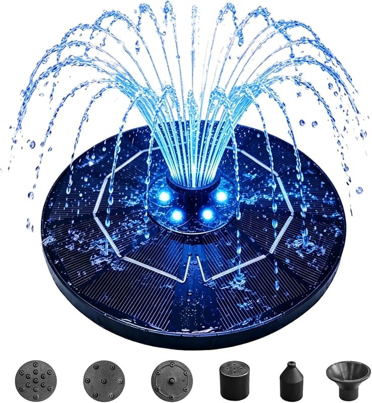 6.3-Inch Solar Bird Bath Fountain with Color LED Lights for Nighttime Outdoor Decoration