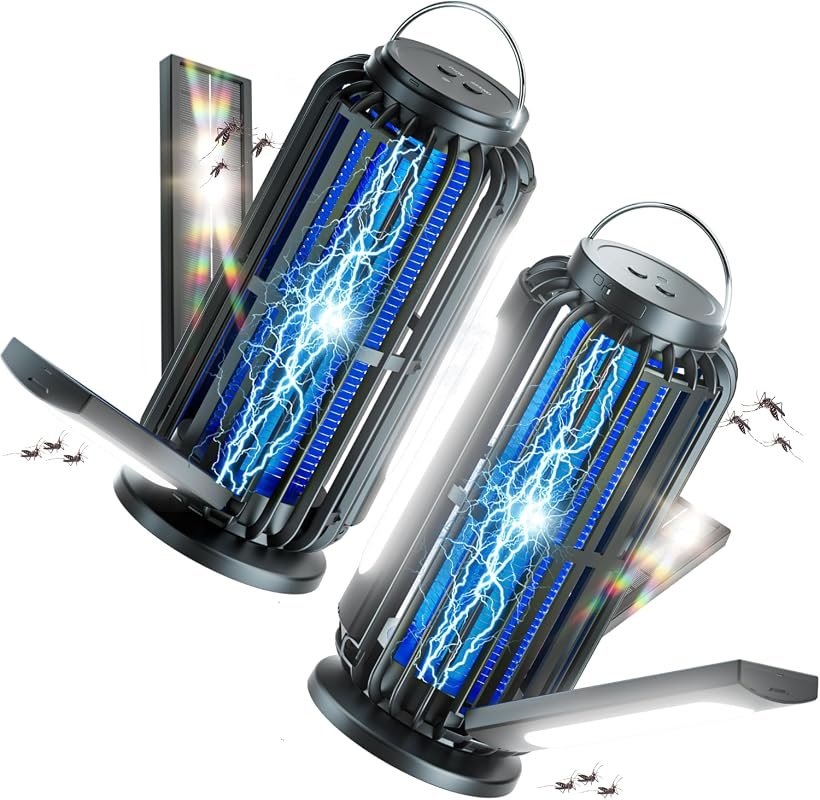 TYPEC 2-Pack Solar Bug Zapper featuring Auto On/Off LED, 3 Panels, 4200V Mosquito Zapper, USB-C & Solar