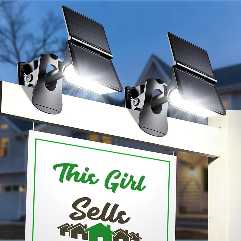 LUHLEE Dual-Panel Solar Sign Light for Real Estate, 270° Wide Angle, 6