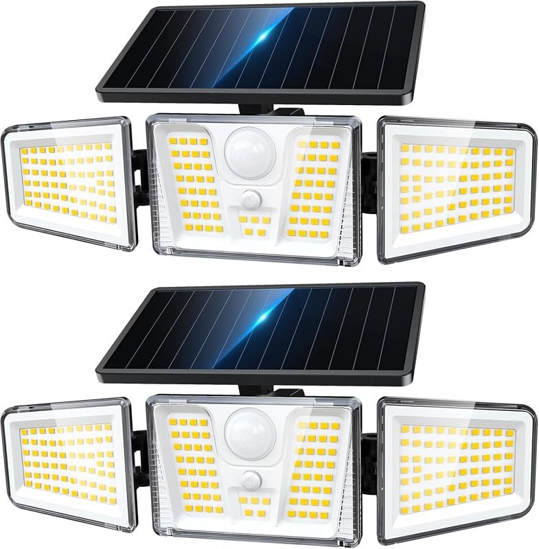 KOOPER 210 LED Solar Flood Lights with Motion Sensor, 3-Head, 300° Wid