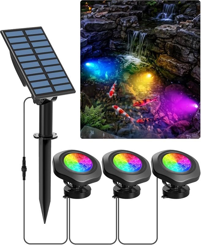 T-SUNiceM 3-in-1 Solar Pond Lights: IP68 Waterproof, Multicolor Underwater Illumination for Garden Ponds