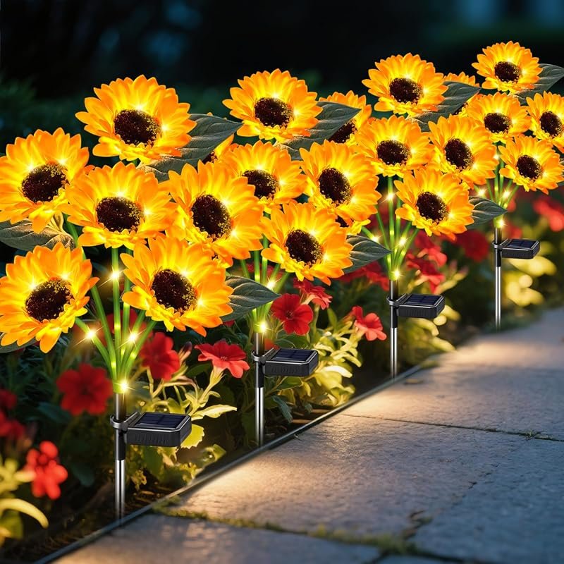 ostritec Solar Lights Outdoor Garden Decor - 4 Pack, 24 Sunflower LEDs