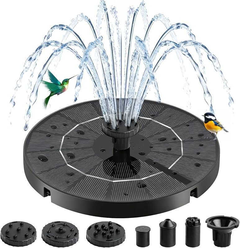 3.5W Solar Fountain with 6-in-1 Spray Nozzles and 4 Fixed Rods for Bir
