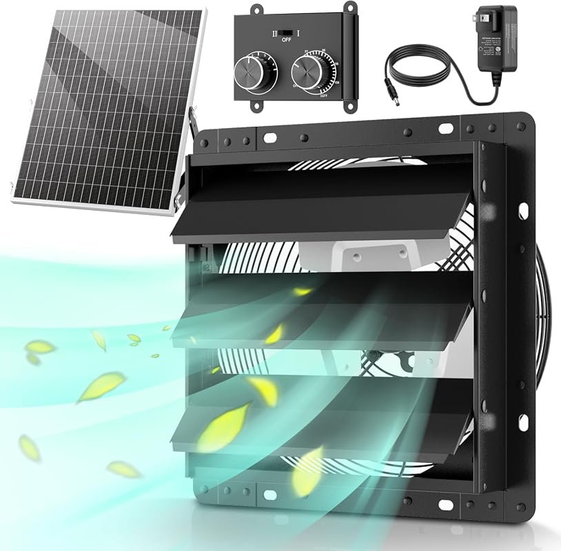HG Power 12-Inch Solar Powered Exhaust Fan with Thermostat and Adjusta