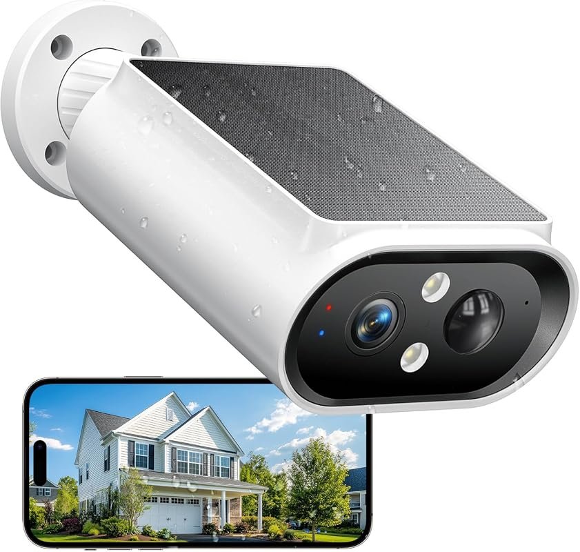AlkiVision Solar Security Cameras Wireless Outdoor, 2K Night Vision, A