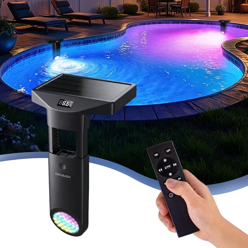 Solar Pool Lights with Thermometer, Battery Display, Remote, IP68 Wate