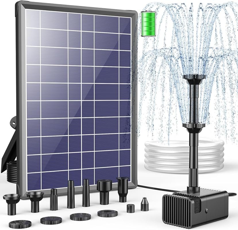 Antfraer 8W Solar Fountain Pump with 3600mAh Battery Backup—Bird Bath, Double-Layer Nozzles
