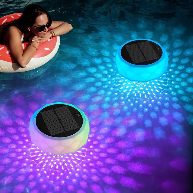 VICHTOP Solar Floating Pool Lights with RGB Colors, IP68 Waterproof
