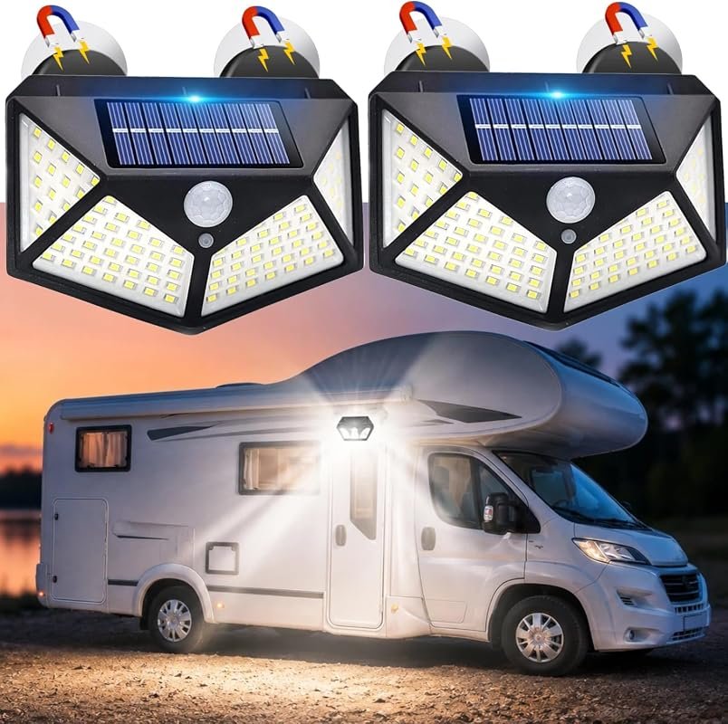 2-Pack Magnetic RV Solar Lights Outdoor with 100 LEDs and Motion Senso