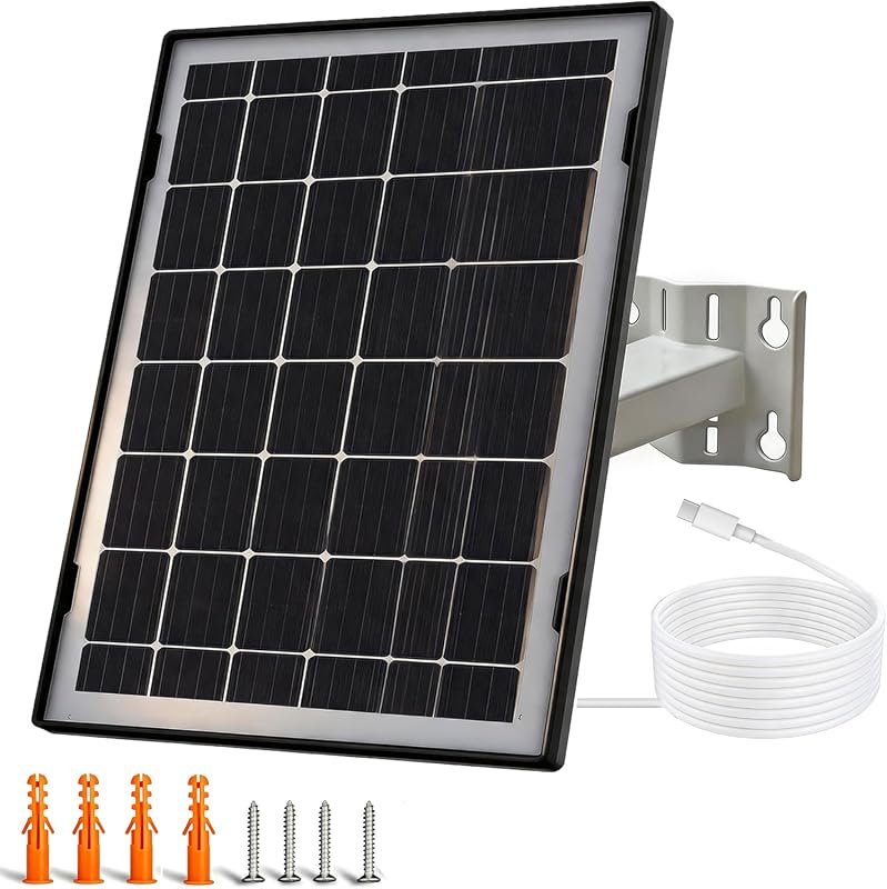 8W Solar Panel Charger for Outdoor Security Camera, Type-C 5V Output w