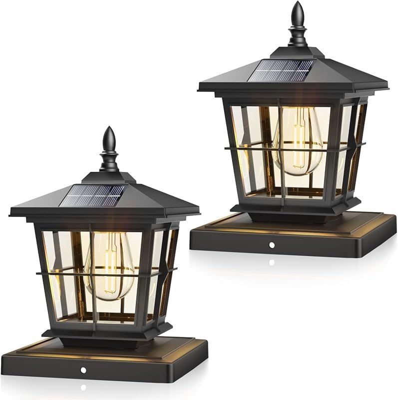 NIORSUN 6x6 Solar Post Cap Lights with 3 Color Temps, 2-Pack, Black