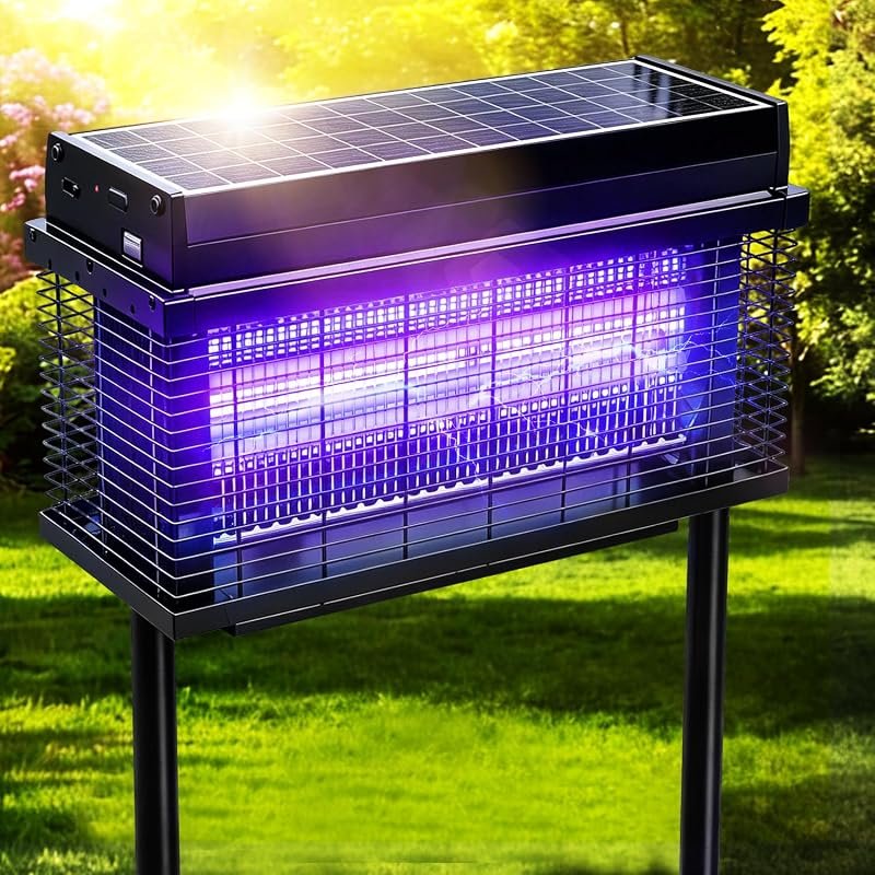 Solar Bug Zapper Outdoor Purple UV Mosquito Zapper with Smart Rain Off Rechargeable Lamp