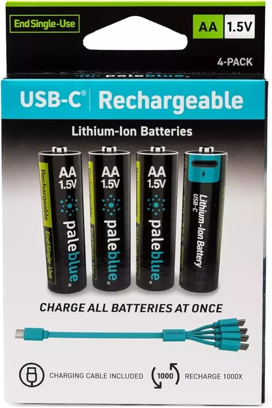 paleblue AA Rechargeable Lithium Batteries, 8-Pack with USB-C—True 1.5