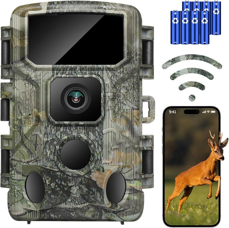 KJK Trail Camera 4K 64MP with WiFi Bluetooth, IP67 Waterproof, 0.1s Motion-Activated Trigger